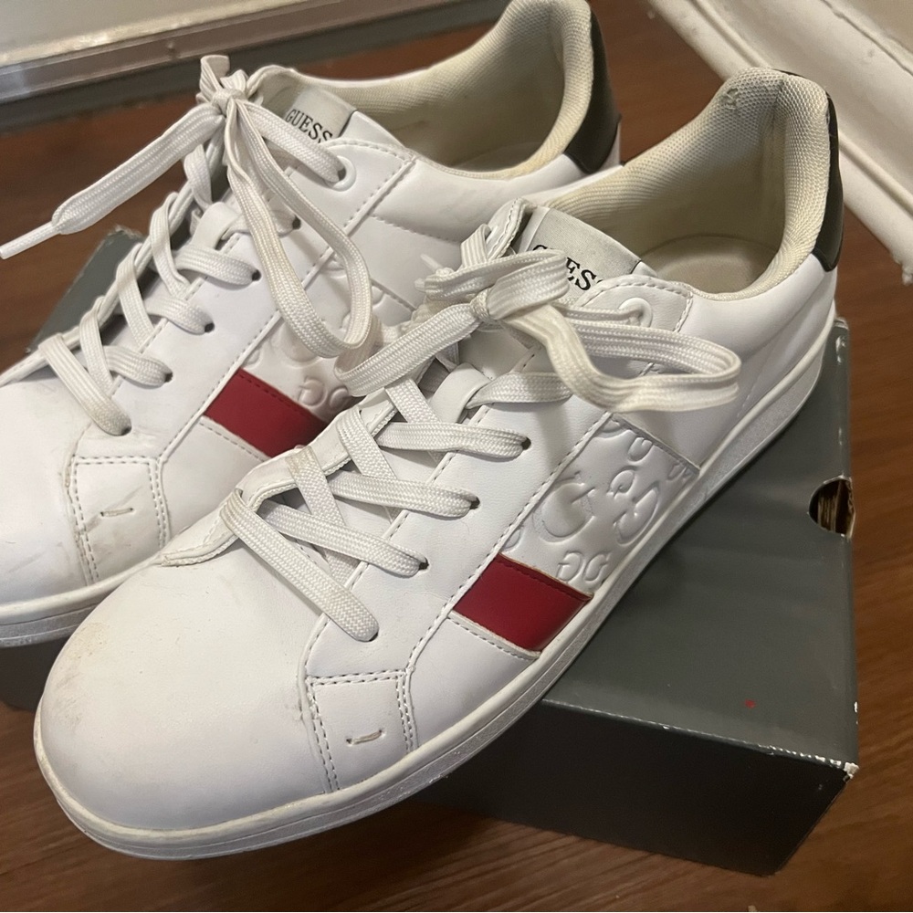 Guess White Sneakers with Red Logo